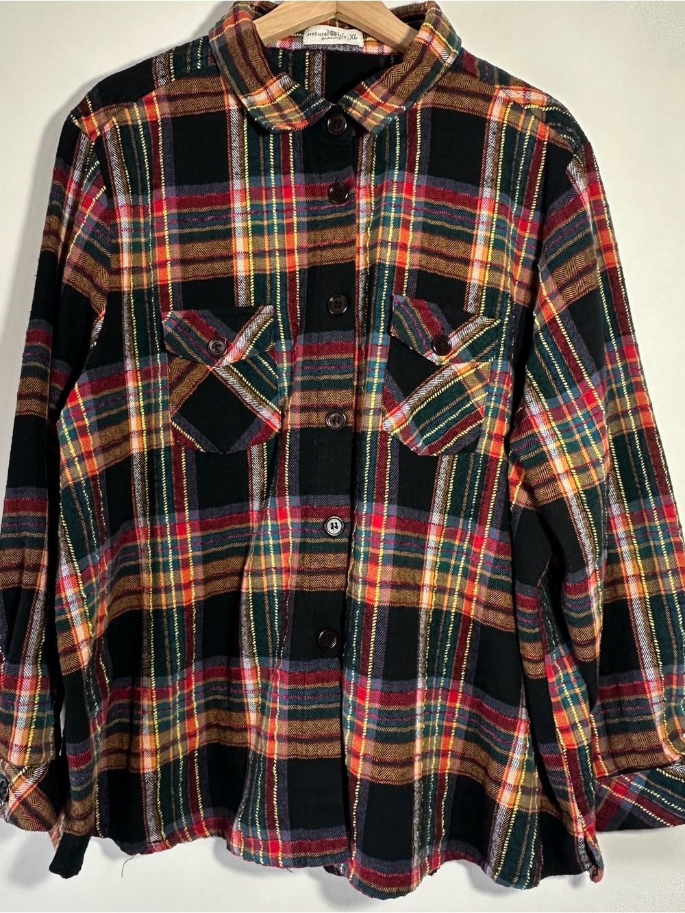 Natural Life Flannel Plaid Fall Colorful Shirt Cozy XL